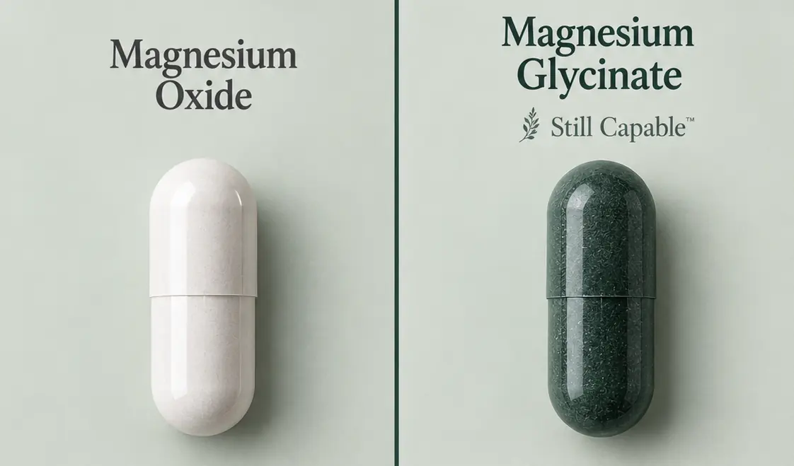 A visual comparison of magnesium oxide and magnesium glycinate forms