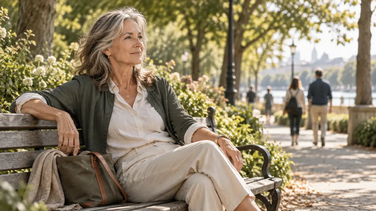 A capable woman taking an ordinary pause outdoors